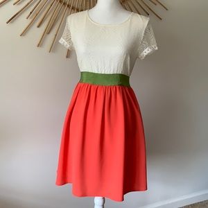 $5 Esley White, Green & Coral Color Block Dress